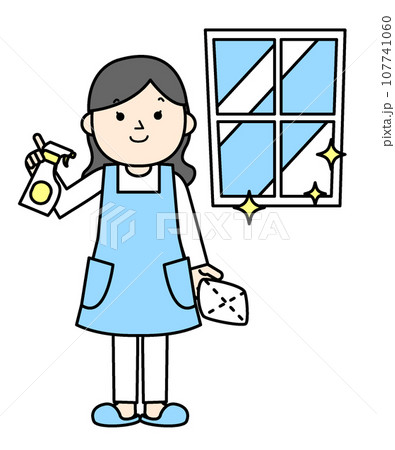 掃除するエプロンの女性　シンプルイラスト　人物 107741060