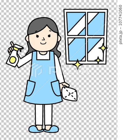 掃除するエプロンの女性　シンプルイラスト　人物 107741060