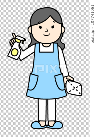 穿著圍裙的女人清潔簡單的插畫人 107741061