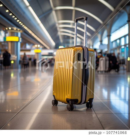 Airport luggage. Forgotten travel bag in the airport. 107741068