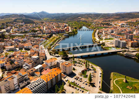 Aerial photo of Mirandela with view of Tua river 107742048