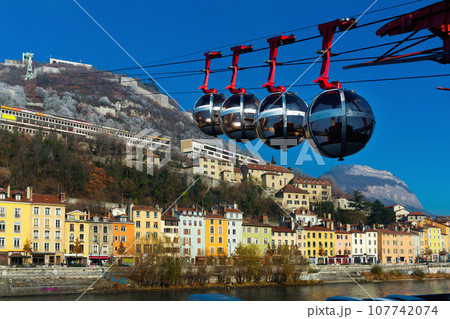 View of French Alps and Grenoble cable car in autumn View of French Alps and Grenoble cable car in autumn 107742074