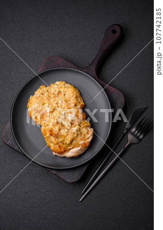 Delicious meat fried with Dijon mustard with salt, spices and herbs Delicious meat fried with Dijon mustard with salt, spices and herbs 107742185