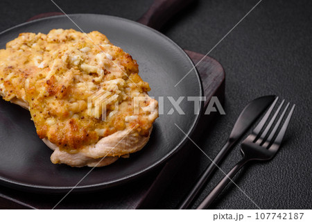 Delicious meat fried with Dijon mustard with salt, spices and herbs Delicious meat fried with Dijon mustard with salt, spices and herbs 107742187