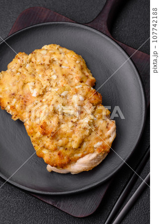 Delicious meat fried with Dijon mustard with salt, spices and herbs Delicious meat fried with Dijon mustard with salt, spices and herbs 107742188
