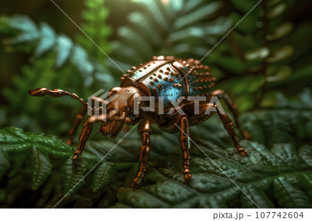 Mechanical  beetle in metal steampunk style.AI generated. 107742604