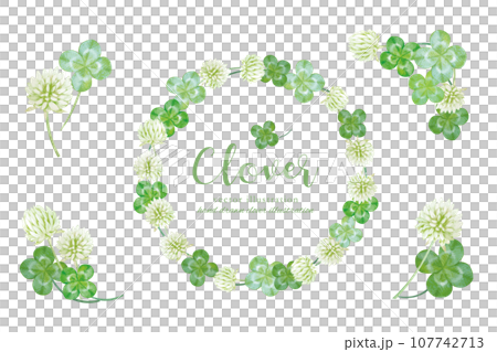 Clover frame material set painted in watercolor Clover frame material set painted in watercolor 107742713