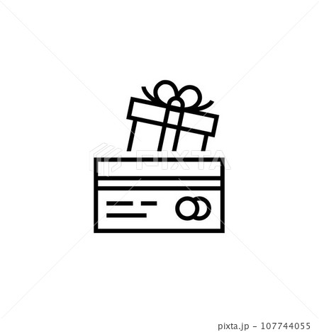 Credit card with gift box. linear or stroke style trend modern logotype graphic art design isolated on white background. concept of marketing or merchandise sign like bonus 107744055