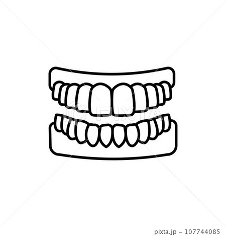 Human Jaw Anatomy with Teeth Line Icon. Healthy Smile Linear Pictogram. False Tooth. Oral Hygiene. Dentistry Outline Symbol. Dental Treatment. Editable Stroke. Isolated Vector Illustration. 107744085