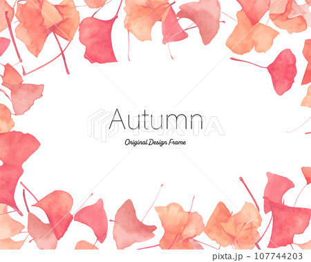 秋色の銀杏の葉っぱ　水彩背景フレーム 107744203