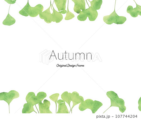 秋色の銀杏の葉っぱ　水彩背景フレーム 107744204