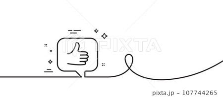 Like line icon. Continuous one line with curl. Thumbs up sign. Positive feedback, social media symbol. Like single outline ribbon. Loop curve pattern. Vector 107744265