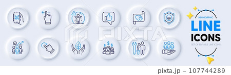 Love letter, Salary employees and Rotation gesture line icons for web app. Pack of Cyber attack, Like, Flight mode pictogram icons. Social distance, Best buyers, Repairman signs. Vector 107744289