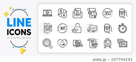 Payment card, Photo album and Parking app line icons set for app include Yummy smile, Web system, Music app outline thin icon. Online shopping, 360 degrees, Website education pictogram icon. Vector Payment card, Photo album and Parking app line icons set for app include Yummy smile, Web system, Music app outline thin icon. Online shopping, 360 degrees, Website education pictogram icon. Vector 107744291