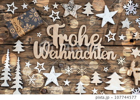 German Text Frohe Weihnachten, Means Merry Christmas In English, Flatlay 107744577