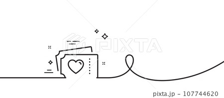 Love tickets line icon. Continuous one line with curl. Valentines day sign. Couple relationships symbol. Love tickets single outline ribbon. Loop curve pattern. Vector 107744620