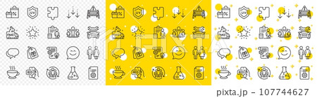 Outline Cogwheel, Puzzle and Winner line icons pack for web with Teamwork, Fake news, Shopping line icon. Accounting, Restroom, Rank star pictogram icon. Coffee cup, Bid offer, Uv protection. Vector 107744627