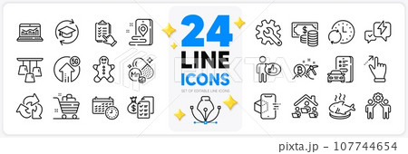 Icons set of Lightning bolt, Customisation and Grocery basket line icons pack for app with Recycle, Touchscreen gesture, Coins banknote thin outline icon. Update time. Design with 3d stars. Vector Icons set of Lightning bolt, Customisation and Grocery basket line icons pack for app with Recycle, Touchscreen gesture, Coins banknote thin outline icon. Update time. Design with 3d stars. Vector 107744654