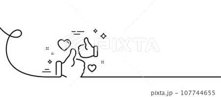 Like line icon. Continuous one line with curl. Thumbs up with heart sign. Positive feedback, social media symbol. Like single outline ribbon. Loop curve pattern. Vector Like line icon. Continuous one line with curl. Thumbs up with heart sign. Positive feedback, social media symbol. Like single outline ribbon. Loop curve pattern. Vector 107744655
