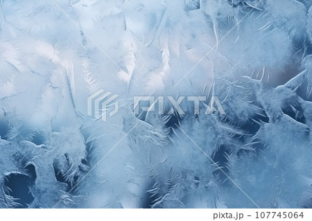 Ice pattern. Frozen water surface, glass or view from the window 107745064