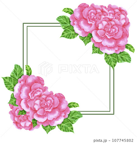 Hand drawn watercolor pink azalea frame border isolated on white background. Can be used for invitation, postcard, poster, decoration and other printed products. 107745802