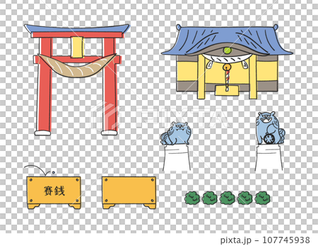 神社のアイコン セット イラスト素材 神社のアイコン セット イラスト素材 107745938