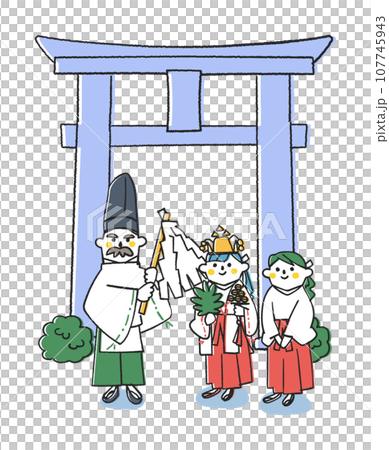 站在鳥居門前的神父與巫女 插畫素材 插畫素材 107745943