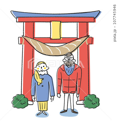 鳥居の前に立つ外国人観光客 イラスト素材 鳥居の前に立つ外国人観光客 イラスト素材 107745946