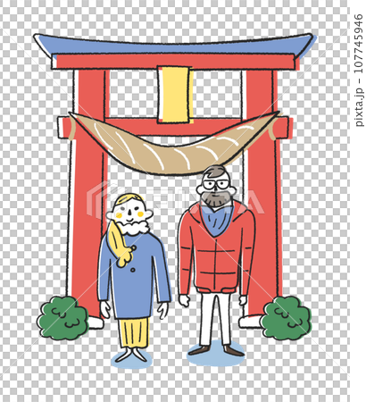 鳥居の前に立つ外国人観光客 イラスト素材 鳥居の前に立つ外国人観光客 イラスト素材 107745946