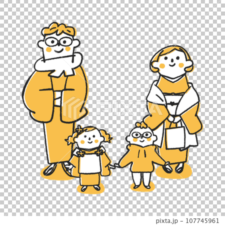家族そろって初詣 お正月の正装 イラスト素材 家族そろって初詣 お正月の正装 イラスト素材 107745961