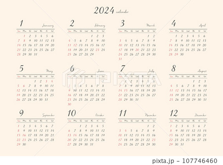 2024年_年間カレンダー_レトロ ヨコ型 2024年_年間カレンダー_レトロ ヨコ型 107746460