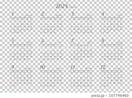 2024年_年間カレンダー_レトロ ヨコ型 2024年_年間カレンダー_レトロ ヨコ型 107746460