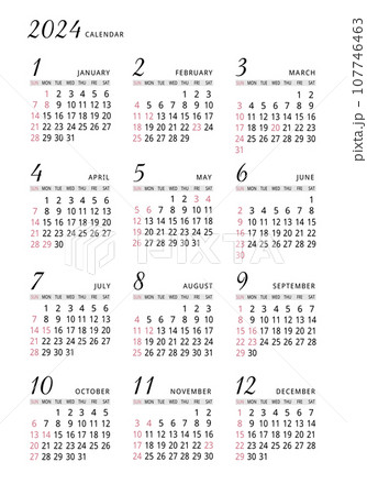 2024年_年間カレンダー_シンプル タテ型 107746463