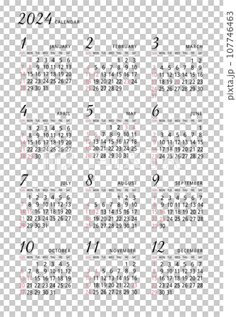 2024年_年間カレンダー_シンプル タテ型 107746463