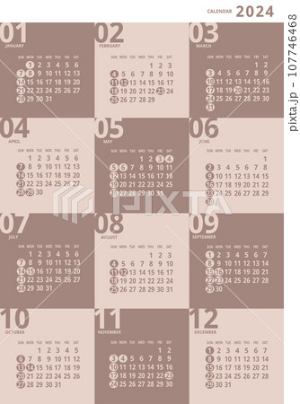 2024年_年間カレンダー_ブラウン 107746468