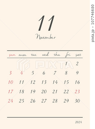 2024年_11月_おしゃれカレンダー_タテ 2024年_11月_おしゃれカレンダー_タテ 107746680