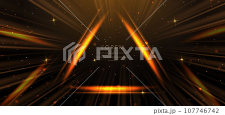 Abstract luxury golden triangle ligh ray on dark brown background with lighting effect and sprkle. Template premium award design. 107746742