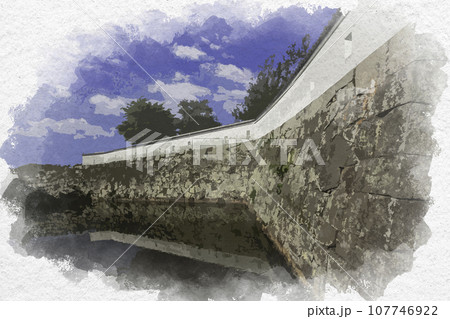 水彩画風 赤穂城 石垣 兵庫県赤穂市 水彩画風 赤穂城 石垣 兵庫県赤穂市 107746922