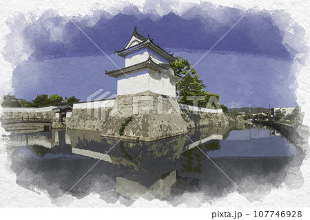 水彩画風　赤穂城　大手隅櫓　兵庫県赤穂市 107746928