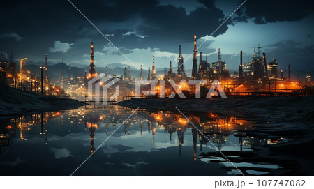 夜のコンビナートの夜景