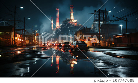 夜のコンビナートの夜景