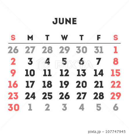 June 2024 month calendar. Vector illustration. 107747945