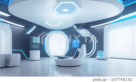 宇宙船の船内のような近未来的な部屋とインテリア 107748192