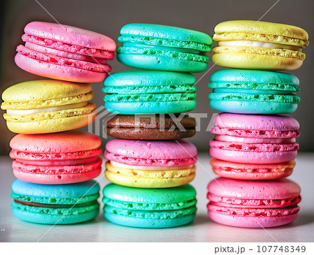 French macaroon cake. Macarons or macaroons, cookies. Colorful macarons cakes. Sweet macaroons macarons. 107748349