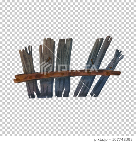 An old wooden fence on a white background. Watercolor illustration of a rustic fence made of planks. Scary Halloween object at home. The drawing is suitable for postcards, compositions, design An old wooden fence on a white background. Watercolor illustration of a rustic fence made of planks. Scary Halloween object at home. The drawing is suitable for postcards, compositions, design 107748395