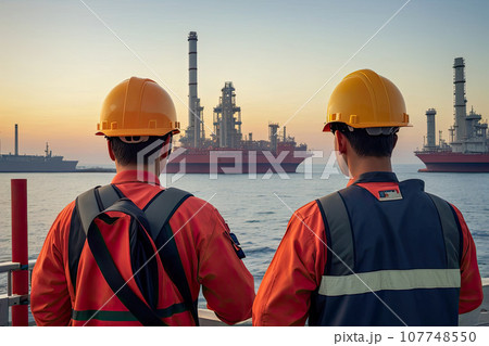 Offshore oil and gas wellhead remote platform. Offshore drilling rig, Industry operator control drilling rig for exploration of minerals for oil, gas. Generative AI Offshore oil and gas wellhead remote platform. Offshore drilling rig, Industry operator control drilling rig for exploration of minerals for oil, gas. Generative AI 107748550