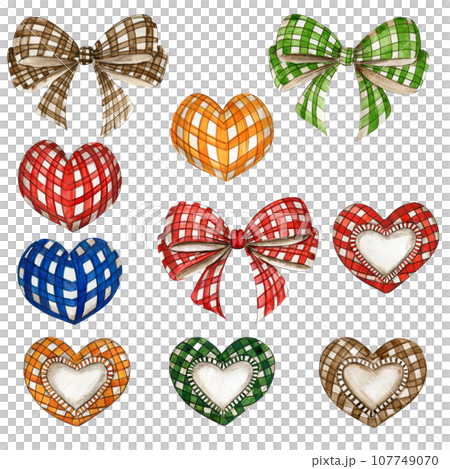 Set of hearts and bows. Hand drawn illustration for sticker, invitation, poster, packaging, designs, cards Set of hearts and bows. Hand drawn illustration for sticker, invitation, poster, packaging, designs, cards 107749070