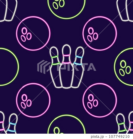 seamless pattern beer glowing desktop icon, neon bowling ball sticker, neon skittles figure, glowing figure, neon geometrical figures  107749210