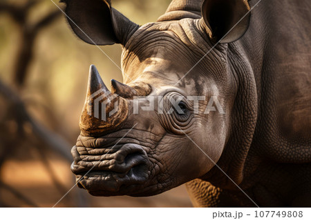 Portrait of a rhinoceros in its natural habitat Portrait of a rhinoceros in its natural habitat 107749808