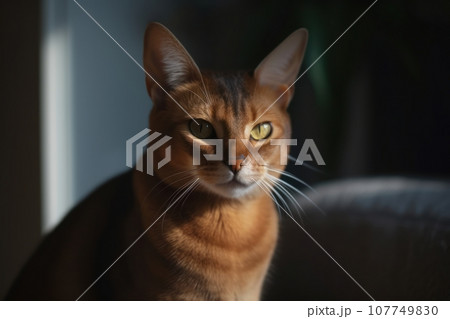 Portrait of a cute cat looking away. Abyssian cat. 107749830